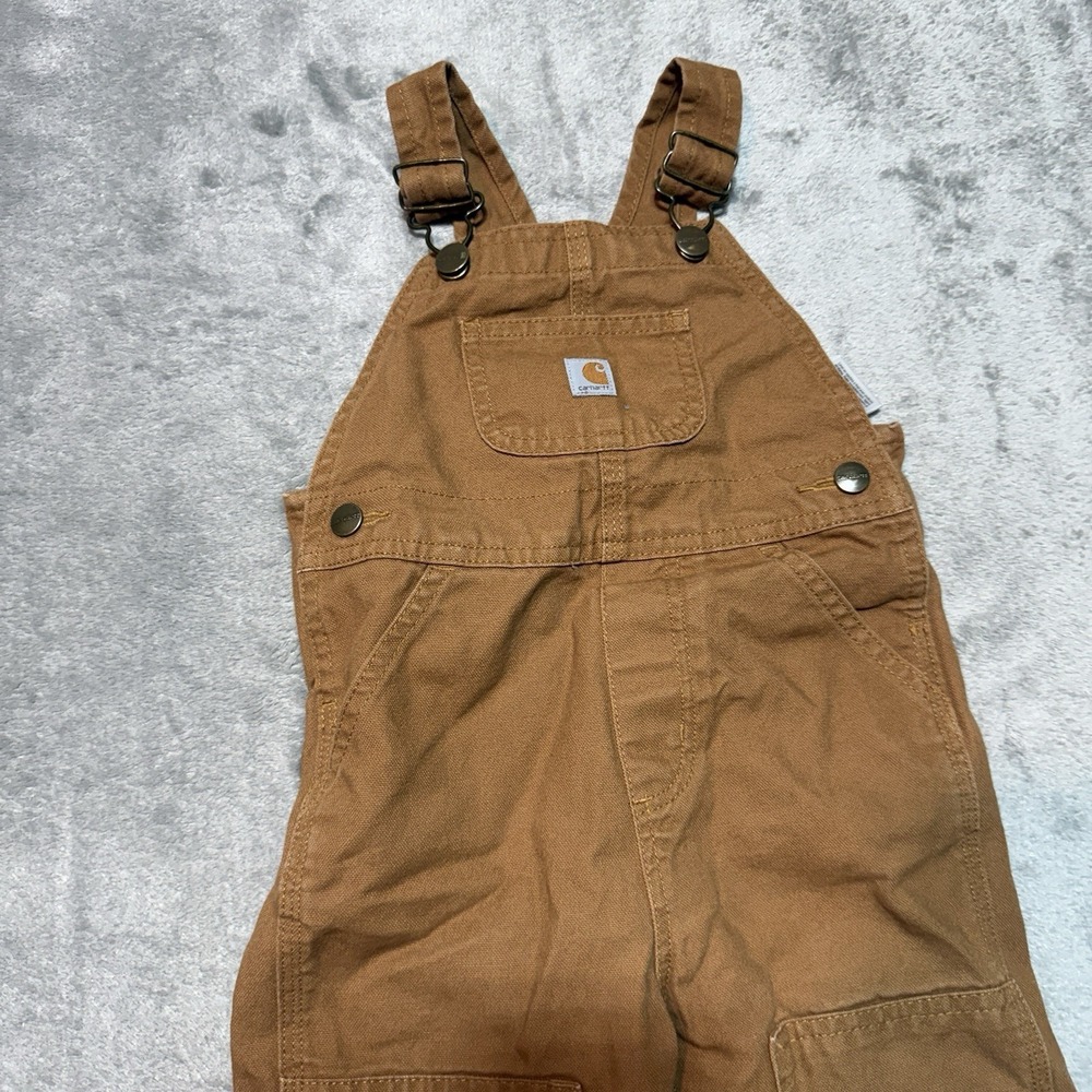 Carhartt Double Knee Overalls Toddler Size 2T Brown Duck Canvas Bibs - Picture 2 of 8